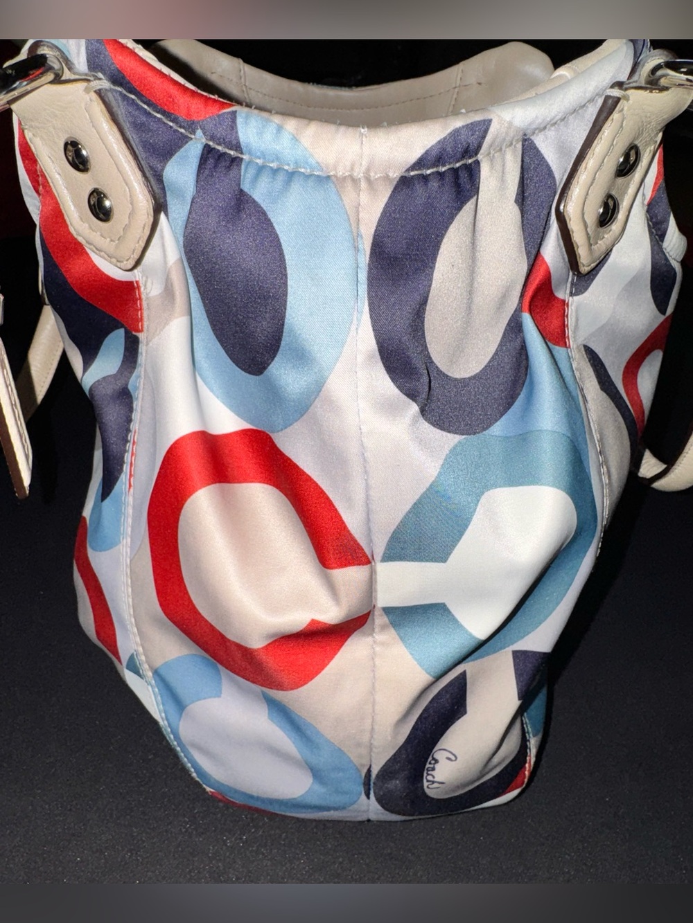 Coach Ashley Op Art Scarf Purse Tote Multicolor Red,White, & Blue - Picture 6 of 8